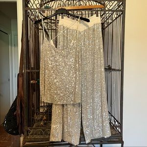 Sofia Sequin Pants and Camisole One Size S M L Champagne